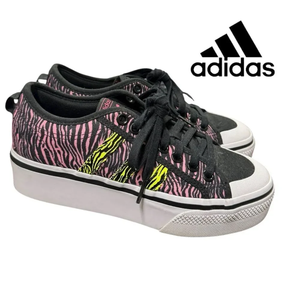 Adidas Originals Nizza Platform Black Yellow Pink Zebra Womens IE9626 Sneakers 9